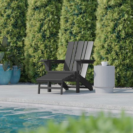 Flash Furniture Gray Adirondack Chairs with Ottoman-Cupholder, 2PK 2-LE-HMP-1045-110-GY-GG